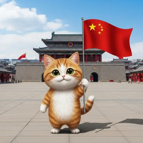 Charming Orange-and-White Cat in Historical Chinese Square
