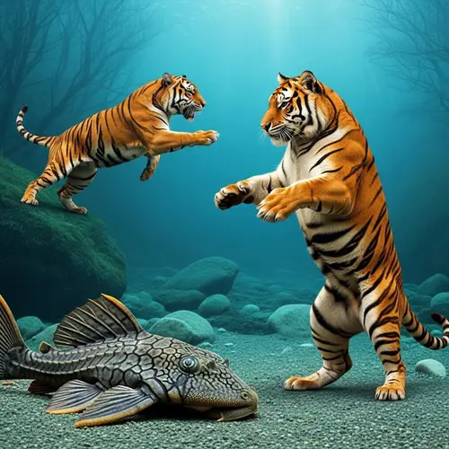 Plecostomus vs Tiger: Surreal Aquatic Battle