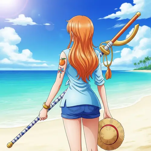 Nami One Piece Character Back View with Orange Hair