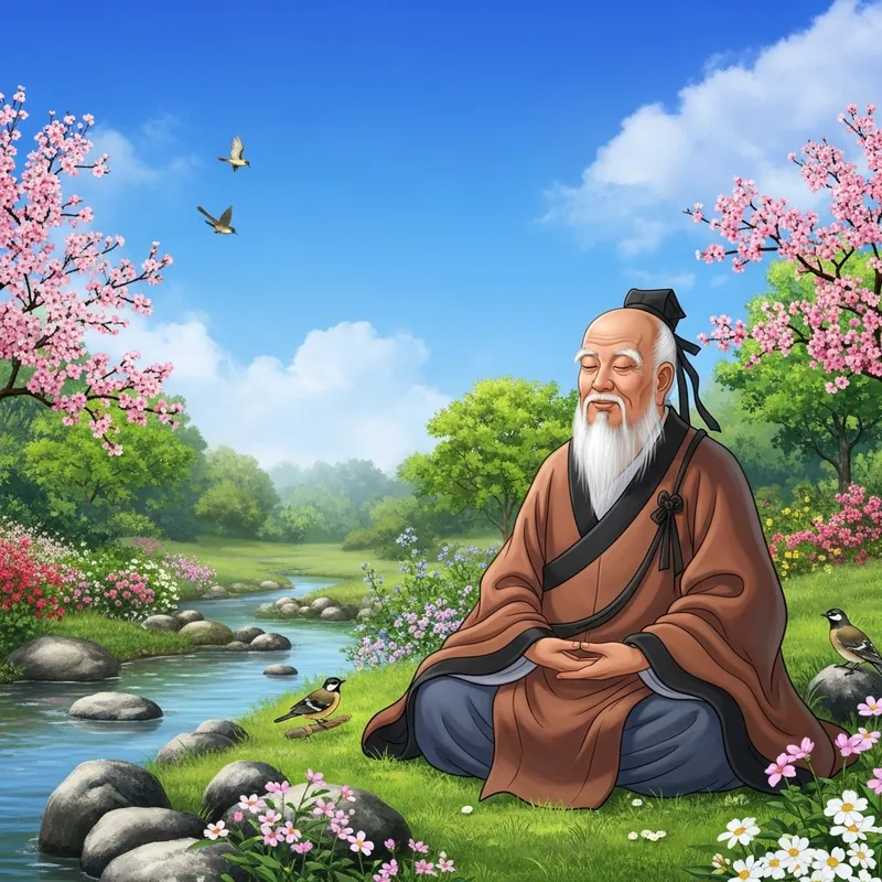 Lao Tzu Meditating in a Serene Garden