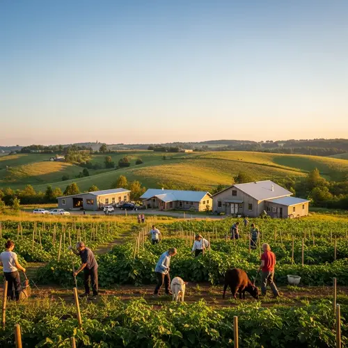 Sustainable Farming Community at Early Sunset | Agriculture & Biodiversity