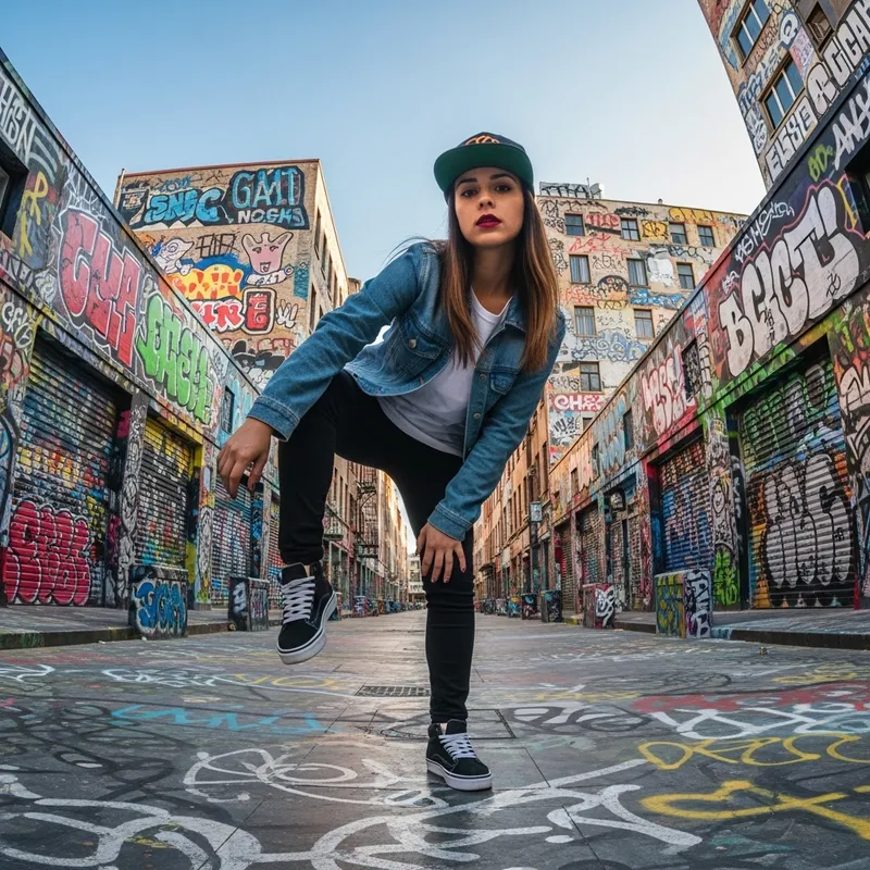 Confident Hispanic Woman in Urban Street Scene