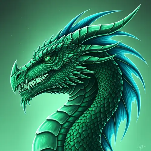 Profile View of Green Dragon Head with Neon Lighting Effects
