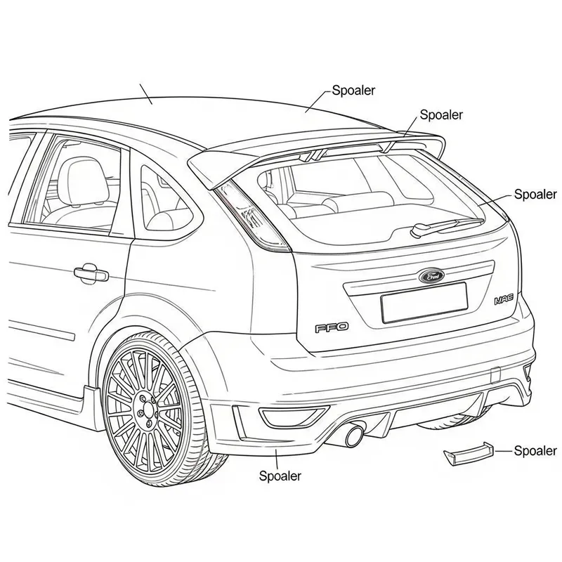 Detailed Ford Focus MK2 Blueprint with Spoiler Design