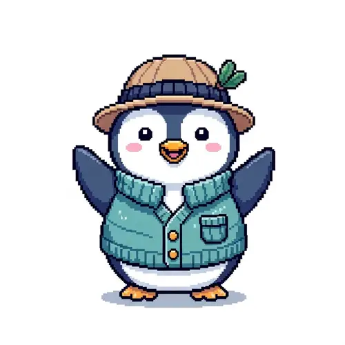 Cheerful Pixel Art Penguin Waving in Style
