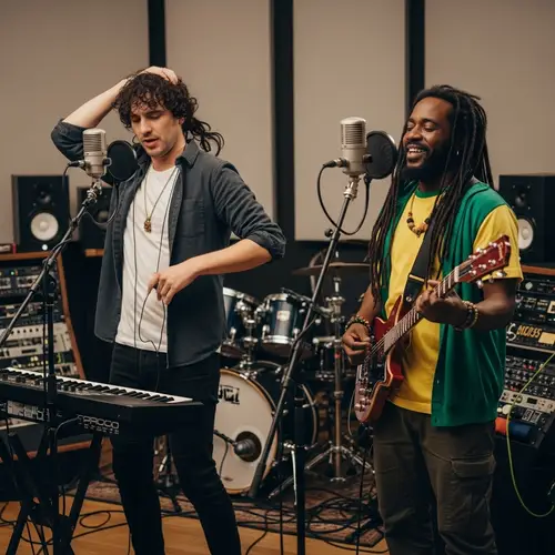 Pop Singer and Reggae Artist Recording in Studio