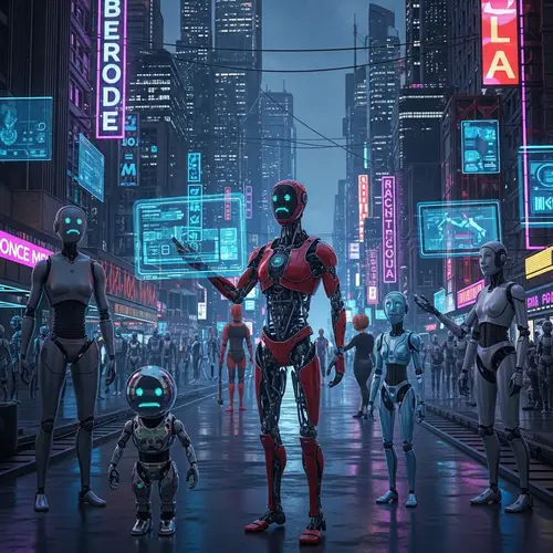 Futuristic AI City of Diverse Robotic Entities