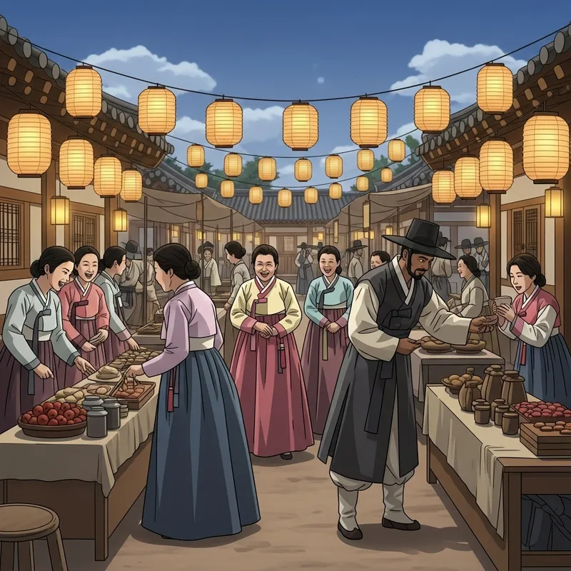 Joseon Dynasty Marketplace: A Traditional Scene