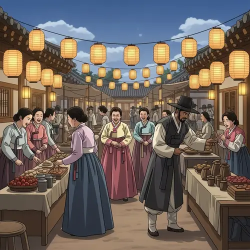 Joseon Dynasty Marketplace: A Traditional Scene
