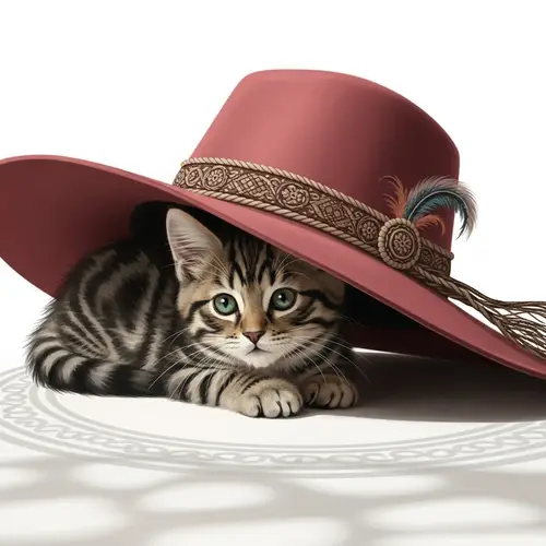 Adorable Kitten Nestled under Stylish Hat | Cute Pet Portrait
