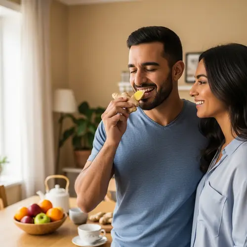 Middle Eastern Man Energized by Ginger with Wife in Casual Setting