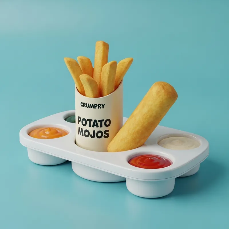 Delicious Potato Mojos Packaging with Sauce Holder