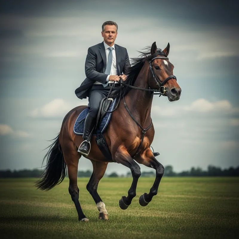 Emmanuel Macron Riding Majestic Horse in Realistic Photo
