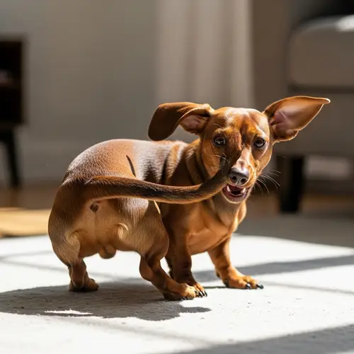 Playful Dachshund Dog Chasing Tail - Cute Pet Moment