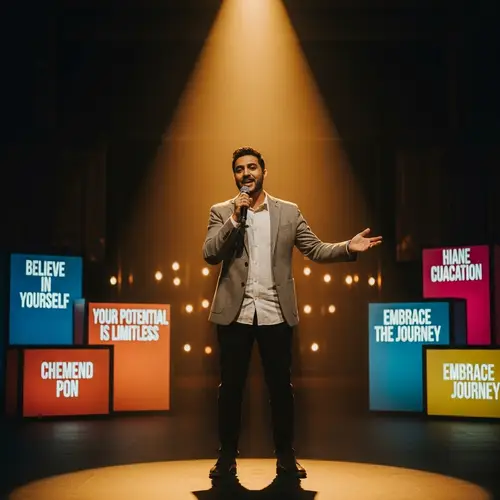 Confident Middle-Eastern Speaker on Stage | Inspirational Quotes