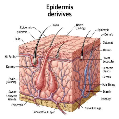Detailed Cross-Section Illustration of Human Skin & Derivatives