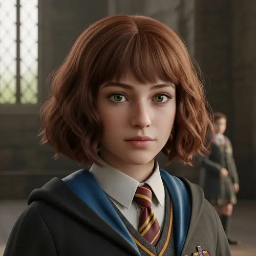 Caucasian Girl with Bob and Green Eyes at Hogwarts