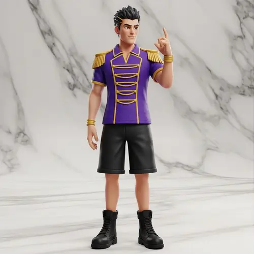 Confident Stylish Young Man | Vibrant Purple Polo | Gold Accent | 3D Animation
