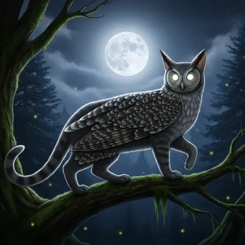 Fantastical Cat-Owl Creature Image