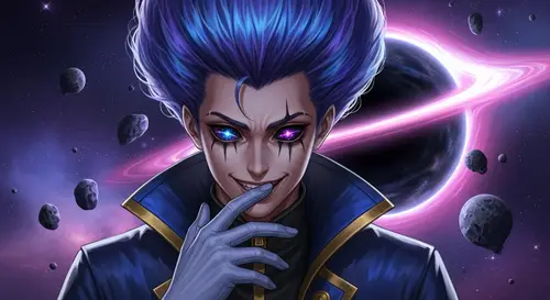 Galactic Villain with Blue-Purple Huge Hair