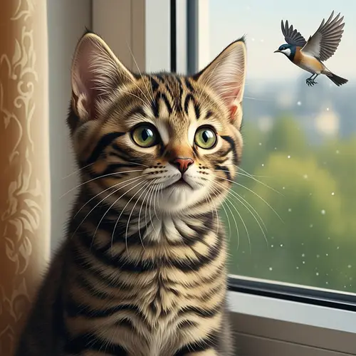 Tabby Cat with Unique Swirl Pattern and Emerald-Green Eyes