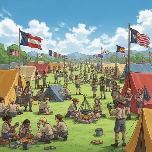 World Scout Jamboree - International Flags, Tents, and Scouts