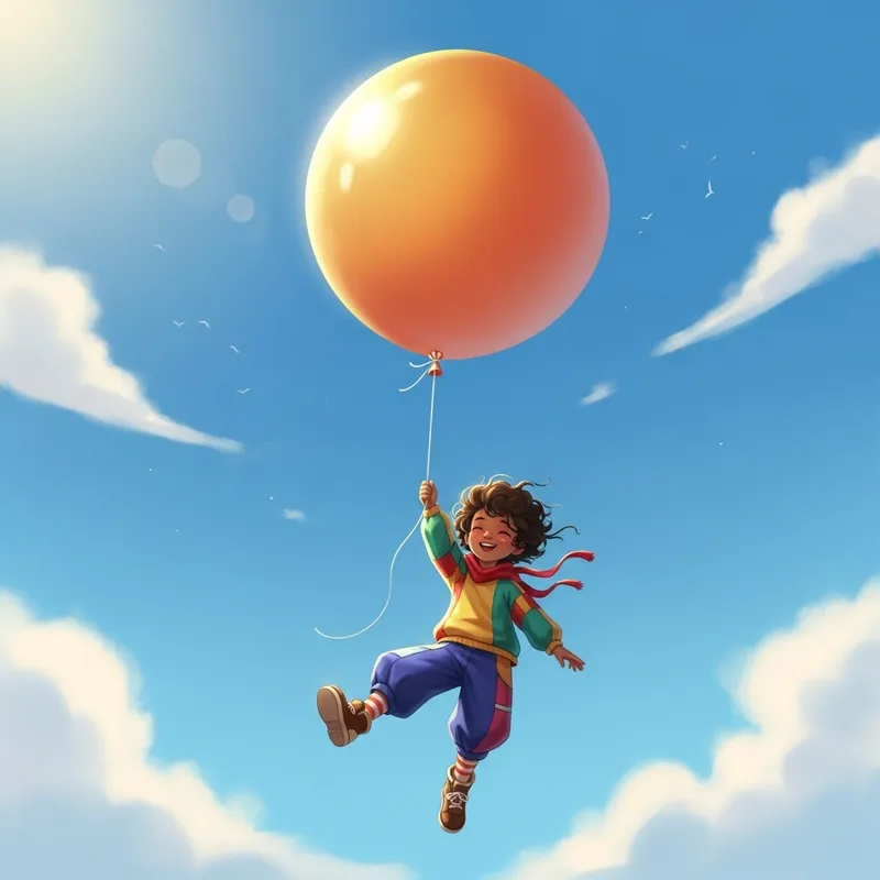 Child Soaring High with Balloon