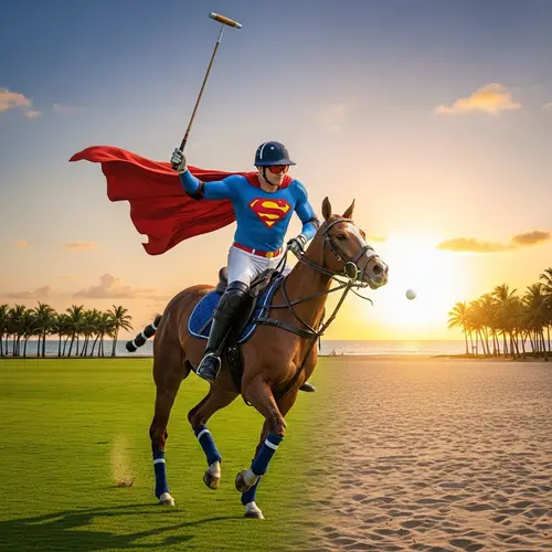 Superman Playing Polo by Idyllic Beach | Unique Image