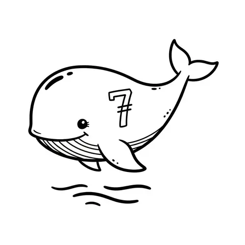 Minimalist Cartoon Whale Tattoo Design with Number Seven