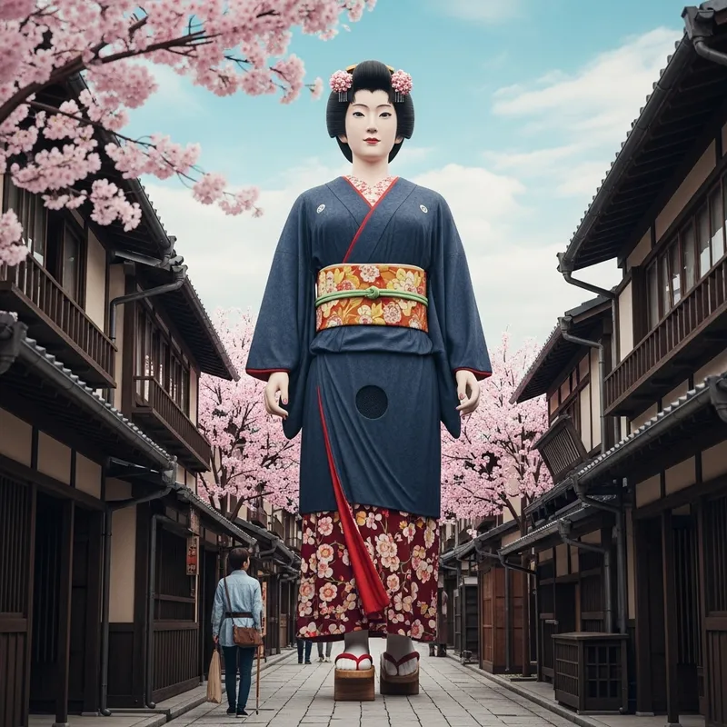 Japanese Giantess in Traditional Kimono | Urban Serenity