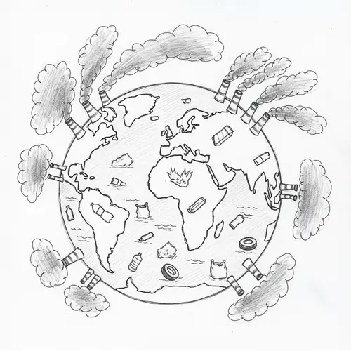 Environmental Degradation Sketch: Earth Pollution Illustration