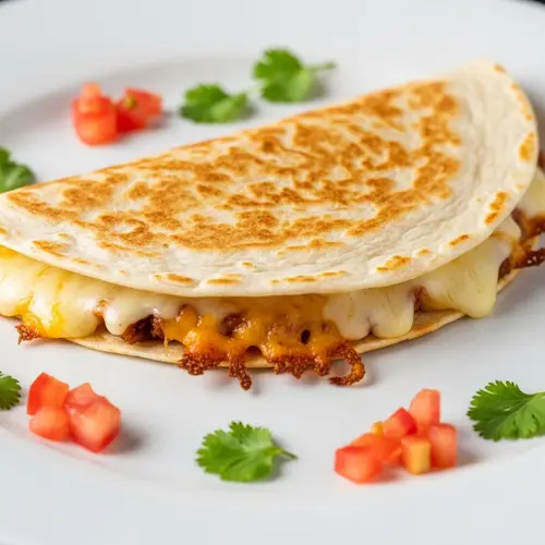 Delicious Melted Cheese Quesadilla on White Plate