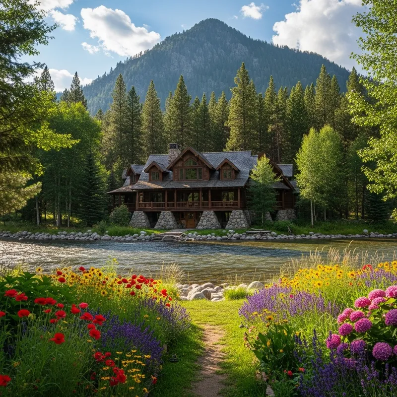 Tranquil Wooden House in Mountain Forest | River Scenery & Flower Garden