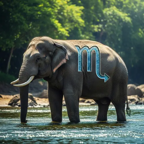 Tranquil Elephant with Scorpio Symbol - Strength and Intensity