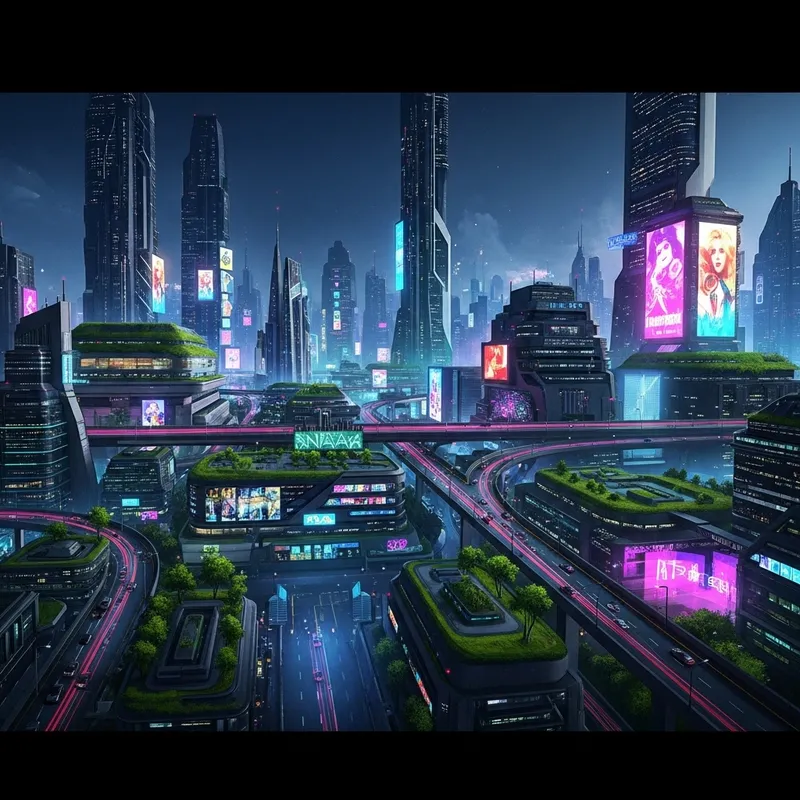Futuristic Sustainable Cityscape: Cyberpunk Metropolis Art