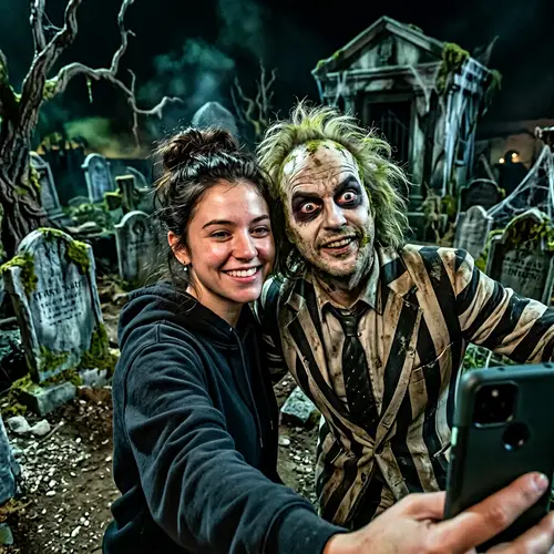 Candid Selfie with Beetlejuice: A Spooky Encounter