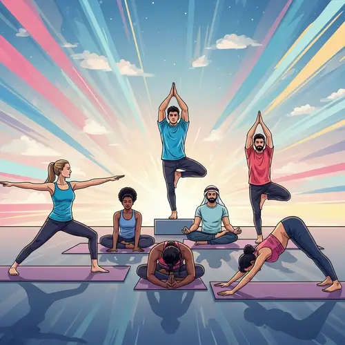 Vibrant Yoga Session: Warrior, Tree, Child, Lotus, Downward Dog Poses