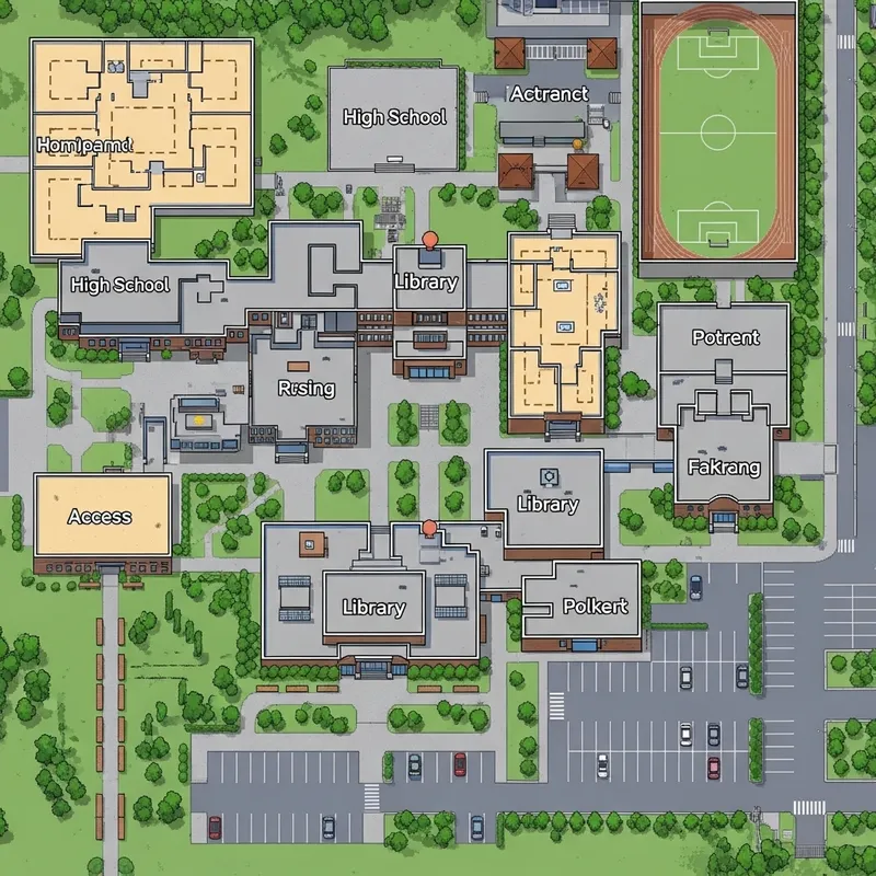 Pixel Art High School Map - 2D Top-Down Design Pixel Art High School Map - 2D Top-Down Design