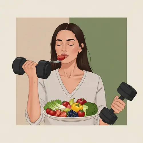 Holistic Wellness Woman: Fruits, Fitness & Tranquility