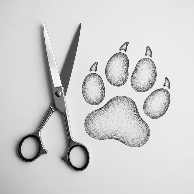 Silver Scissors and Canine Paw Print - Contrast of Texture and Steel Silver Scissors and Canine Paw Print - Contrast of Texture and Steel