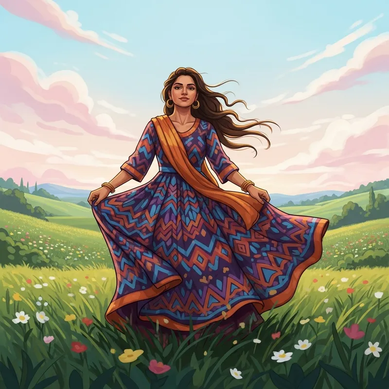 Tranquil South Asian Woman in Vibrant Dress