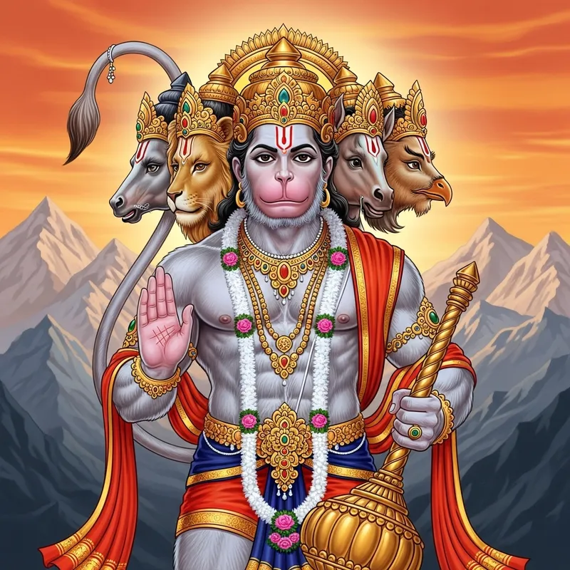 Majestic Panchamukha Hanuman Illustration | Divine Energy Art