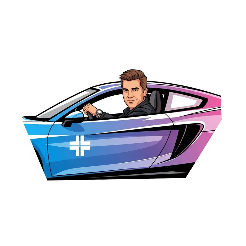 Caucasian Man in Stylish Car Vector Logo Caucasian Man in Stylish Car Vector Logo