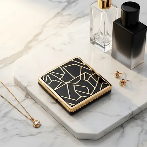 Sleek Black & Gold Compact Mirror - Sama Fashion