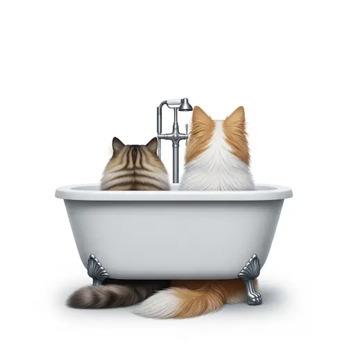 Fluffy Cat and Dog in Bathtub | Hyper Realistic Illustration