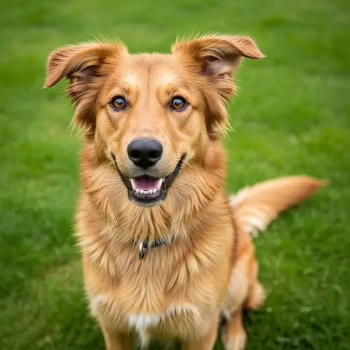 Adorable Mixed Breed Dog Sitting on Green Lawn