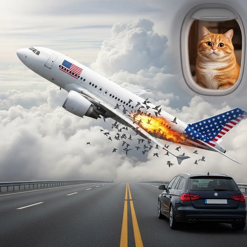 British Cat on Airplane Watched Birds Ignite Engine