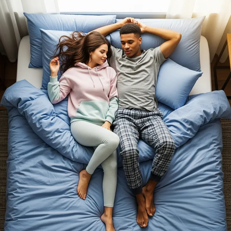 Young Couple Enjoying Cozy Time on Bed