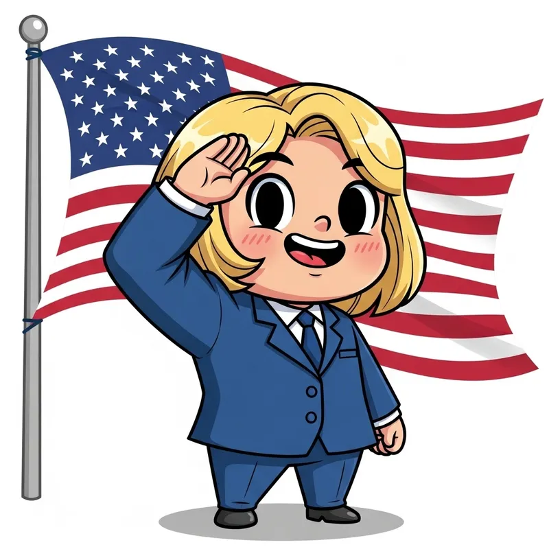 Cute Cartoon Donald Grump Salutes USA Flag Cute Cartoon Donald Grump Salutes USA Flag