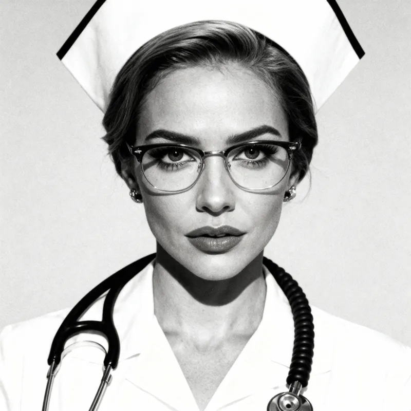 Black and White Nurse Headshot with Vintage Style